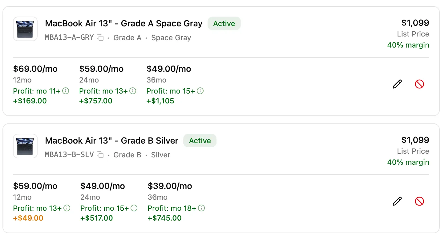 Asset detail with cost recovery progress