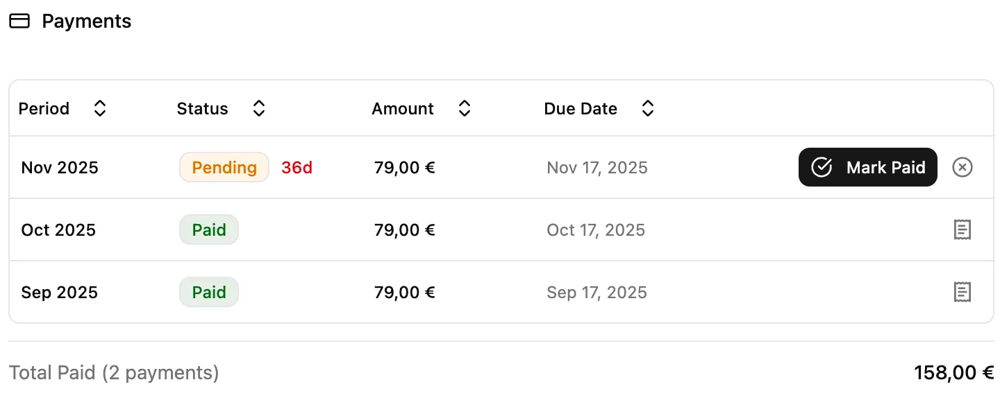 Payment details view