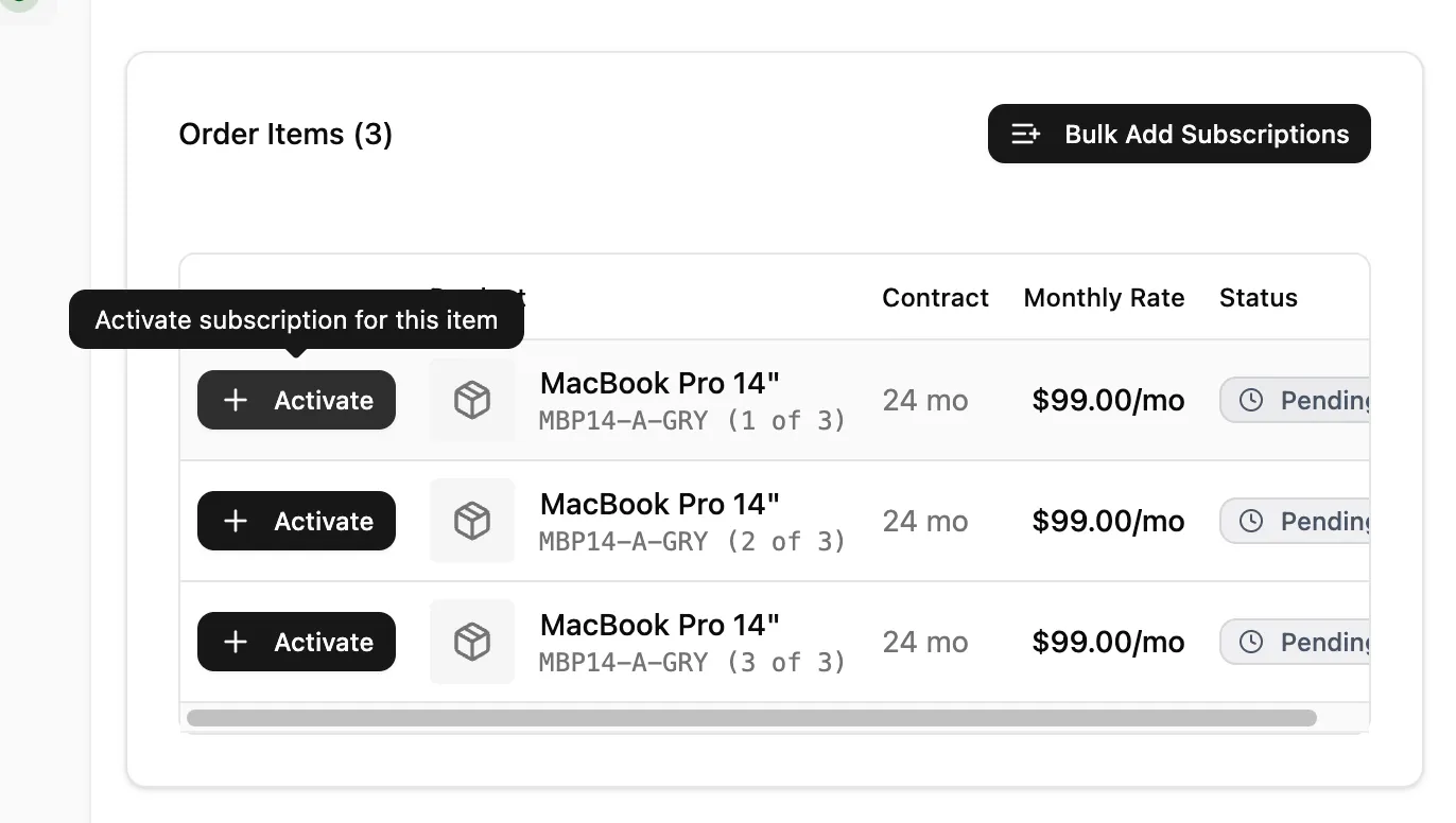 Subscription creation form